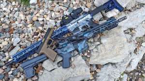 AR-15 rifle with Faxon barrel at the range, brass flying during rapid fire, demonstrating reliability and precision