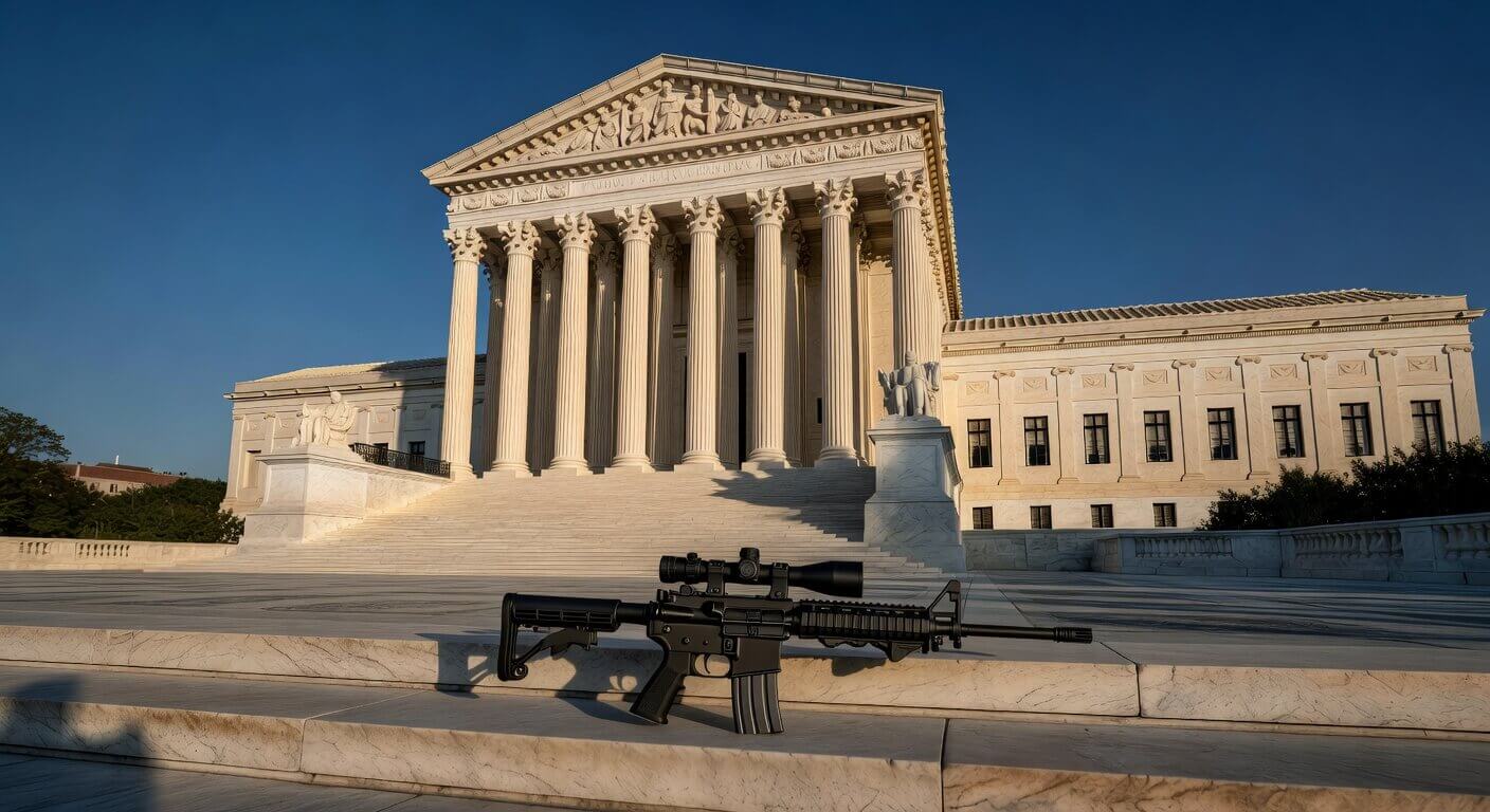 Majestic view of the U.S. Supreme Court building under a clear blue sky, symbolizing the fight for constitutional rights